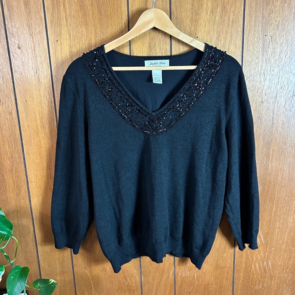 Vintage Judith Hart Collection Silk Blend Beaded Black Sweater‎ Casual Formal